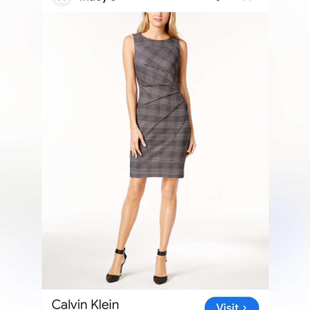 Calvin Klein Black and White Checkered Midi Dress
